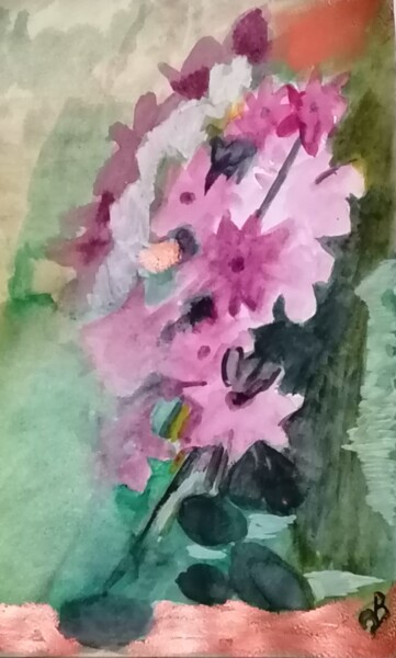 Peinture intitulée "Fleurs pourpres" par Valérie Blum (Valery), Œuvre d'art originale, Aquarelle