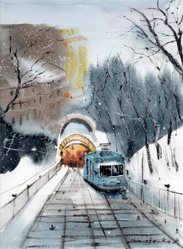 Funicular in Kyiv Painting titled "Funicular in Kyiv" by Bogdan Shiptenko, Original Artwork, Watercolor