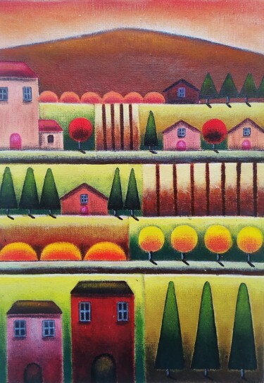 Peinture intitulée "Soir d'automne" par Sabrina Riggio, Œuvre d'art originale, Acrylique