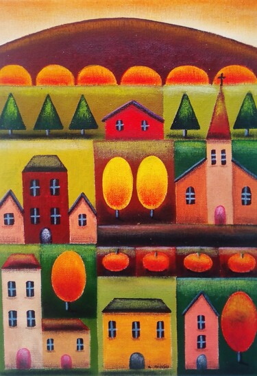 Peinture intitulée "Automne paisible au…" par Sabrina Riggio, Œuvre d'art originale, Acrylique