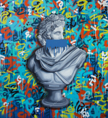 Painting titled "Apollo Belvedere bu…" by Monika Mrowiec, Original Artwork, Oil Mounted on Wood Stretcher frame