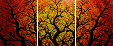 Triptyque silhouettes d’arbres Painting titled "Triptyque silhouett…" by Jonathan Pradillon, Original Artwork, Acrylic Mounted on Wood Stretcher frame
