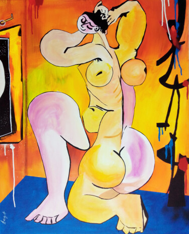 Nu devant son miroir Peinture intitulée "Nu devant son miroir" par Thierry Angot, Œuvre d'art originale, Acrylique Monté sur Châssis en bois