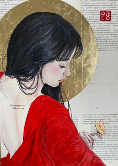 Painting titled "Madonna in red (Hop…" by Natali Part, Original Artwork, Ink