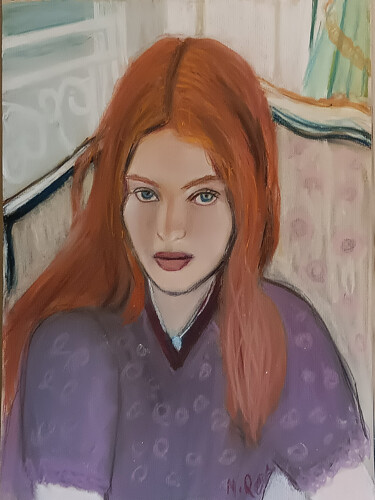 Dibujo titulada "Autumn girl" por Marit Refsnes, Obra de arte original, Pastel