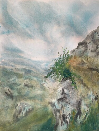 Pintura intitulada "Вehind the rock" por Daria Kamishanova, Obras de arte originais, Aquarela