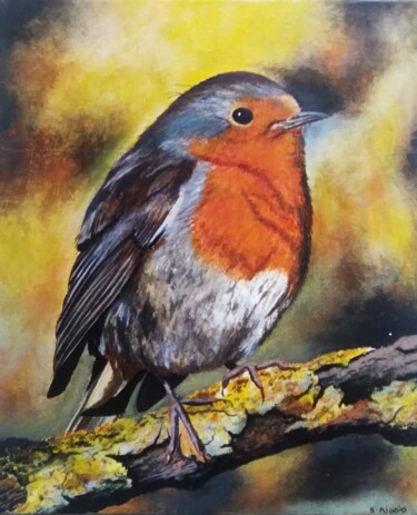 Rouge gorge Peinture intitulée "Rouge gorge" par Sabrina Riggio, Œuvre d'art originale, Acrylique Monté sur Châssis en bois