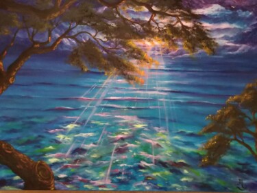 Peinture intitulée "Reflets dans l'eau" par Muriel Thoreau, Œuvre d'art originale, Huile Monté sur Châssis en bois