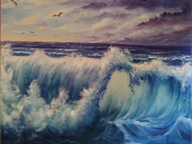 Malerei mit dem Titel "Vagues" von Muriel Thoreau, Original-Kunstwerk, Öl Auf Keilrahmen aus Holz montiert