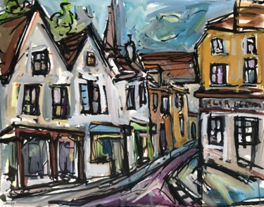 Peinture intitulée "Chartres 22 - Place…" par Jean-François Groisy, Œuvre d'art originale, Gouache