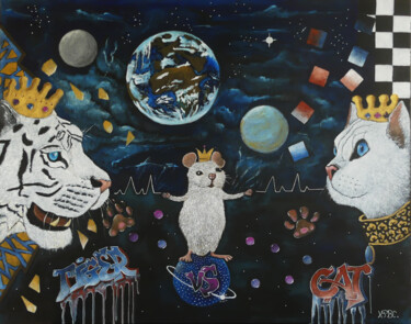 Peinture intitulée "Duel félins" par Kpbc, Œuvre d'art originale, Acrylique Monté sur Châssis en bois