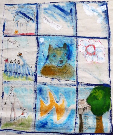 Ma mère la tête dans les nuages Peinture intitulée "Ma mère la tête dan…" par Corinne Semenutine, Œuvre d'art originale, Acrylique Monté sur Châssis en bois