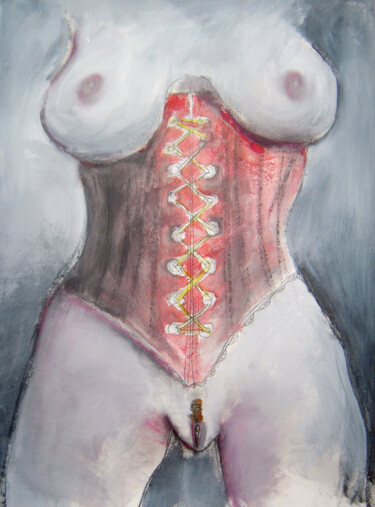 Rousse en corset rouge Dessin intitulée "Rousse en corset ro…" par Stewart Fletcher, Œuvre d'art originale, Acrylique