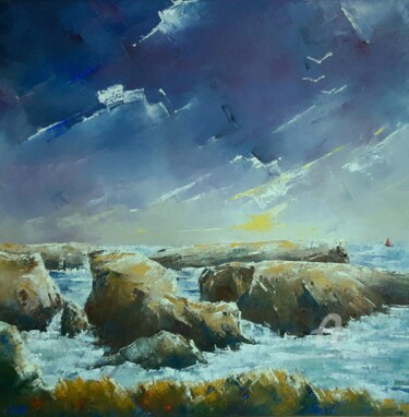 Painting titled "Belle ile en mer, c…" by Philippe Vidal, Original Artwork, Oil Mounted on Wood Stretcher frame