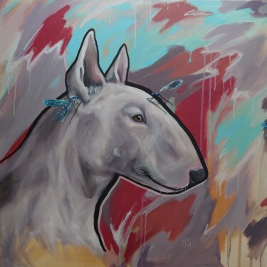 Malerei mit dem Titel "Bullterrier und Lib…" von Marit Symalla, Original-Kunstwerk, Acryl