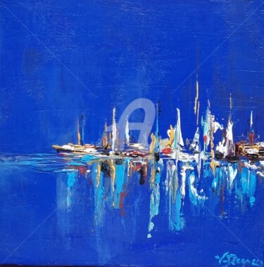 Peinture intitulée "Mouillage nocturne" par Valerie Dragacci, Œuvre d'art originale, Acrylique Monté sur Châssis en bois
