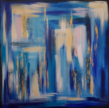 Dreams III, Blue Gold Painting titled "Dreams III, Blue Go…" by Julia Leon, Original Artwork, Acrylic Mounted on Wood Stretcher frame