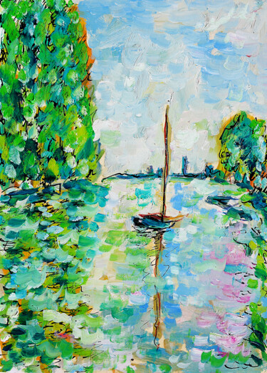 Peinture intitulée "Mouillage d'après M…" par Jean Mirre, Œuvre d'art originale, Huile