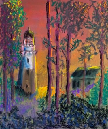 Peinture intitulée "The Lighthouse at D…" par Herman Weinberg, Œuvre d'art originale, Pastel
