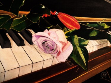 Rose sur piano à la Noël.