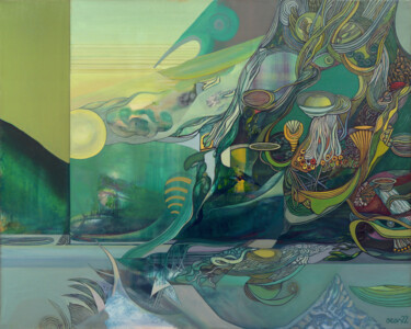 Painting titled "In The Misty Lands" by Aeon, Original Artwork, Oil Mounted on Wood Stretcher frame