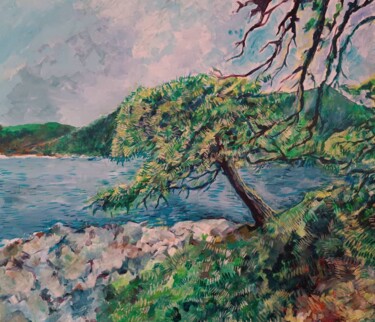Peinture intitulée "Tree in Amarandos" par Tam Nightingale, Œuvre d'art originale, Acrylique Monté sur Châssis en bois