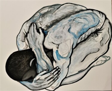 Painting titled "L'uomo roccia" by Vincenzo Cohen, Original Artwork, Tempera