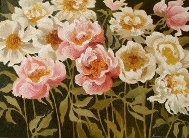 Painting titled "Peonies" by Natalia Kaza, Original Artwork, Oil