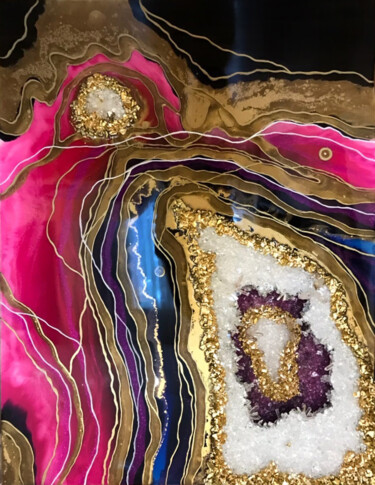 3D Картина Crystal geode «Аметист” жеода срез камня 绘画 标题为“3D Картина Crystal…” 由Наталья Комар, 原创艺术品, 颜料