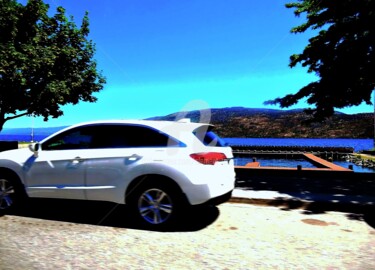 Canada - My Car Passing By the Lake Photographie intitulée "Canada - My Car Pas…" par Clement Tsang, Œuvre d'art originale, Photographie numérique