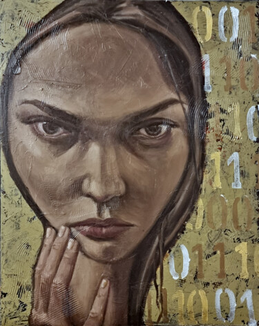 Painting titled "Aigene. Encoded" by Artmoods Tp, Original Artwork, Oil Mounted on Cardboard