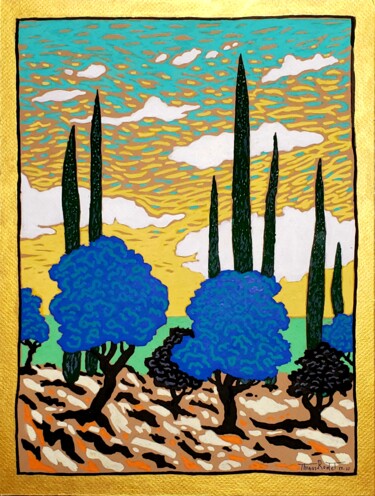 Painting titled "Soir en Provence" by Thomas Rodet, Original Artwork, Acrylic