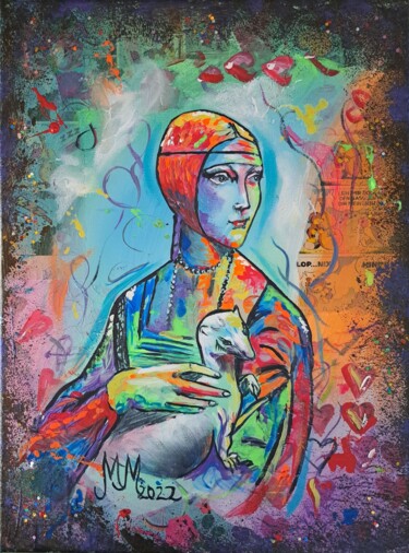 Painting titled ""Girl with ermelin"" by Martina Marten, Original Artwork, Acrylic
