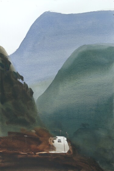 Painting titled "Road to the blue mo…" by Prashant Prabhu, Original Artwork, Watercolor