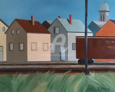 Peinture intitulée "le village" par Patricia Gitenay, Œuvre d'art originale, Huile Monté sur Châssis en bois