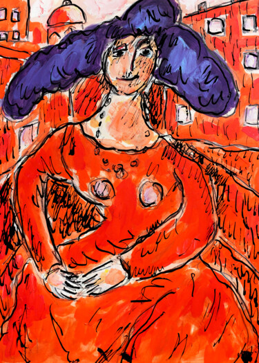 Peinture intitulée "Dame rouge d'après…" par Jean Mirre, Œuvre d'art originale, Huile