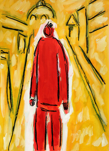 Peinture intitulée "Homme rouge fond ja…" par Jean Mirre, Œuvre d'art originale, Huile