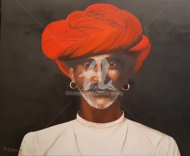 Peinture intitulée "l'homme au turban r…" par Patricia Gitenay, Œuvre d'art originale, Huile Monté sur Châssis en bois