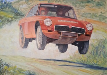 "mgb gt de MG" başlıklı Tablo Jean-Claude Bemben tarafından, Orijinal sanat, Petrol Ahşap Sedye çerçevesi üzerine monte edil…