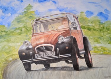 "2 CV Citroën charle…" başlıklı Tablo Jean-Claude Bemben tarafından, Orijinal sanat, Petrol Ahşap Sedye çerçevesi üzerine mo…