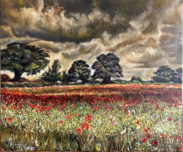 Peinture intitulée "Stormy poppies" par Philippe Petit, Œuvre d'art originale, Huile