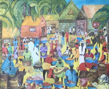 Peinture intitulée "MARCHE HAITIEN" par Henri Wojcik, Œuvre d'art originale, Acrylique Monté sur Châssis en bois