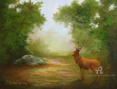 Le Cerf Peinture intitulée "Le Cerf" par Catherine Bantwell Huiban, Œuvre d'art originale, Huile