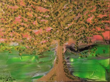 Painting titled "L'Arbre" by Dochka Docheva, Original Artwork, Acrylic Mounted on Wood Stretcher frame