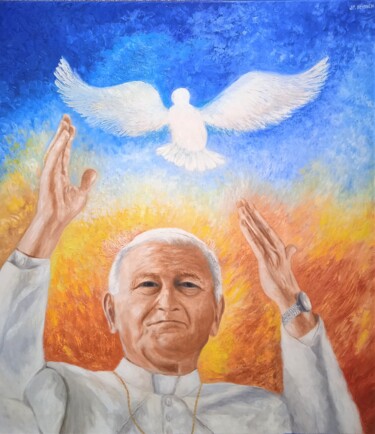 绘画 标题为“Le Pape Jean - Paul…” 由Jean-Claude Bemben, 原创艺术品, 油 安装在木质担架架上