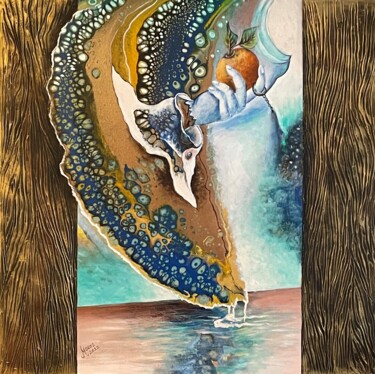 Painting titled "Gradinarul din Eden" by Mariana Oros, Original Artwork, Acrylic Mounted on Wood Stretcher frame