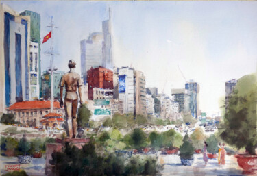 Painting titled "The Buildings of Sa…" by Vincent Monluc, Original Artwork, Watercolor