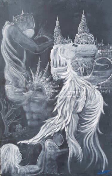 绘画 标题为“Masque obligatoire” 由Jerome Peitregnet, 原创艺术品, 丙烯 安装在木质担架架上