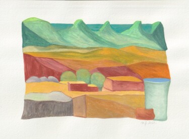 绘画 标题为“Paysage vert et rou…” 由Manuela Ferreira, 原创艺术品, 彩画