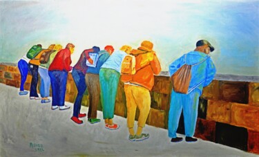 Painting titled "Charles bridge" by Asher, Original Artwork, Oil Mounted on Wood Stretcher frame